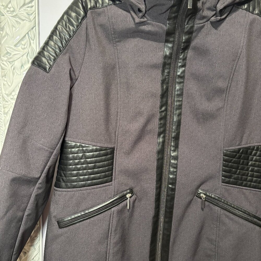 Rickis Fleece Lined Long Zip Up Coat With Hood and Faux Leather Detail XL - Picture 2 of 6